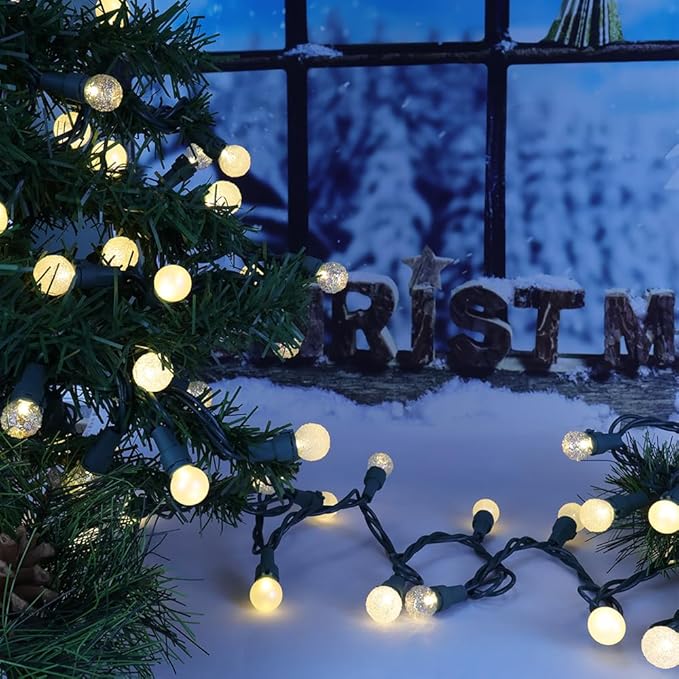 GlowVibe Christmas Lights Outdoor Warm White G15 Glass Bulbs 70 LED 19FT Plug in Mini Globe String Lights Connectable for Indoor Patio Xmas Tree Décor
