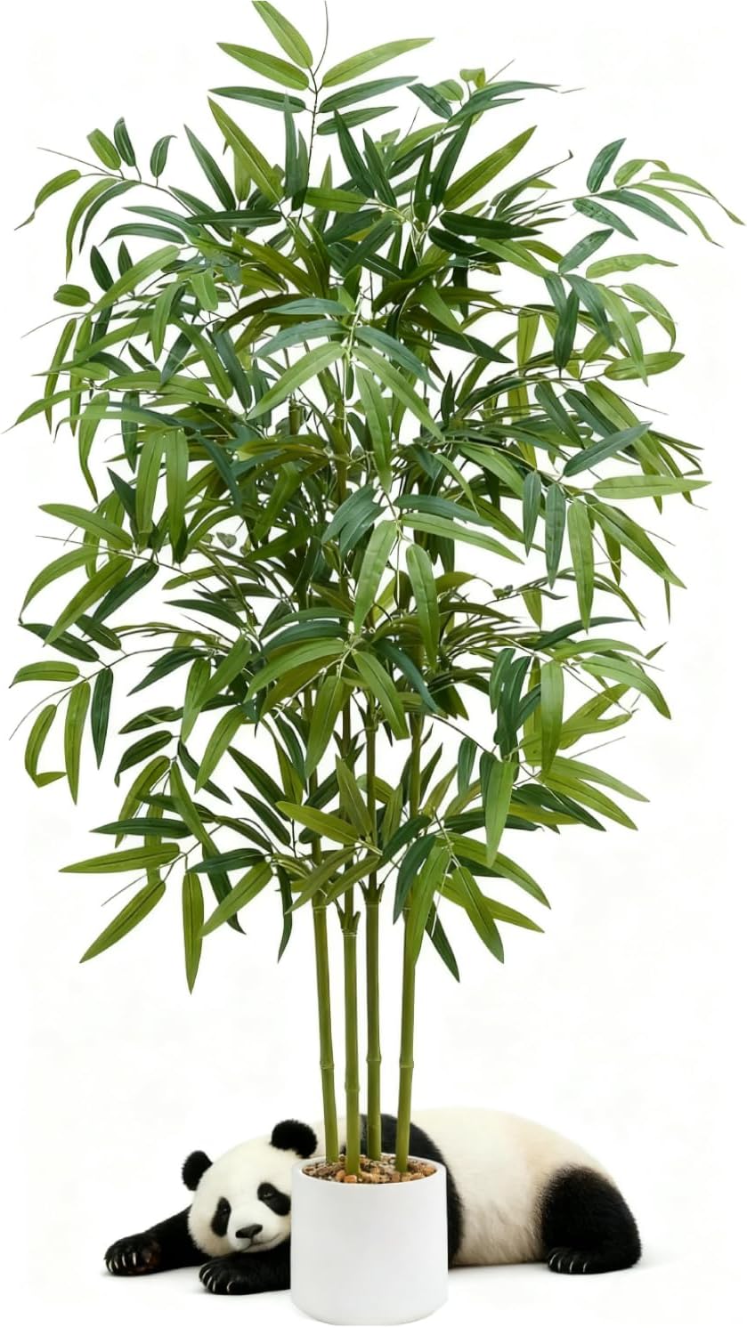 Artificial Bamboo Tree 5FT Tall Fake Plants Faux Silk Plant, Faux Bamboo Plant for Home Office Indoor Outdoor Decor Artificial Trees with Tall Planter