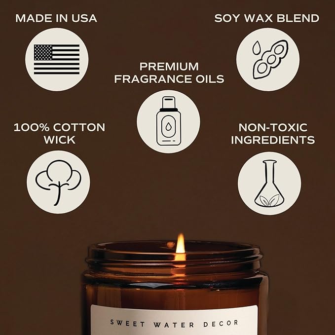 Sweet Water Decor Hello Fall Candle - Cinnamon Apples Cloves & Nutmeg Fall Scented Candle for Home Decor - 100% Cotton Wick Soy Wax Candles with 40 Hour Burn Time - Made in The USA - 9oz Amber Jar