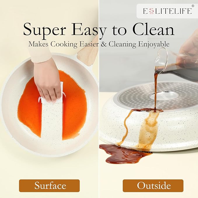 ESLITE LIFE Nonstick Ceramic Frying Pan Skillet, Non-Toxic Egg Omelette Kitchen Cooking Pans Compatible with All Stovetops (Gas, Electric & Induction), PTFE & PFOA Free (White, 9.5'')