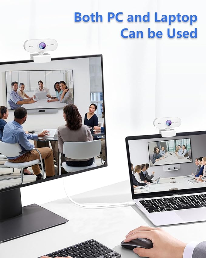 Webcam for pc with Microphone,Full HD 1080P White Streaming Web Cam for Mac Laptop, Mini USB C External Clip Computer Camera for Desktop,Cheap Facecam for Video Conference,Gaming Skype Meeting