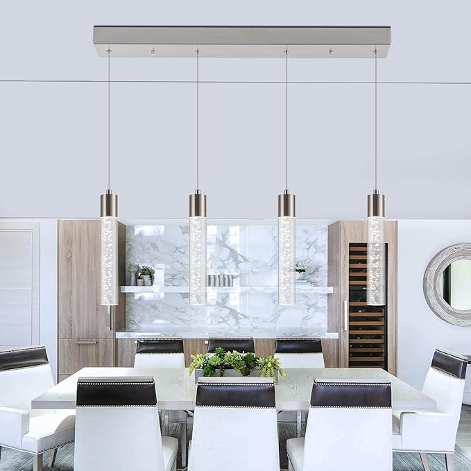 Pendant Light Kitchen Island with Remote Control & Dimmable, Modern Brushed Nickel Pendant Light Fixture for Dining Room 3000K/4000K/6000K