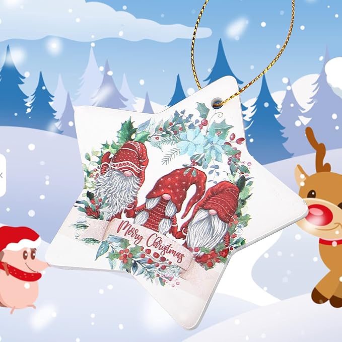 Star Christmas Tree Ornaments Ceramic Xmas Decorations Gift Cute Small Ornament for Christmas Tree Unique Mini Gnome Ornament Decorated Ornaments