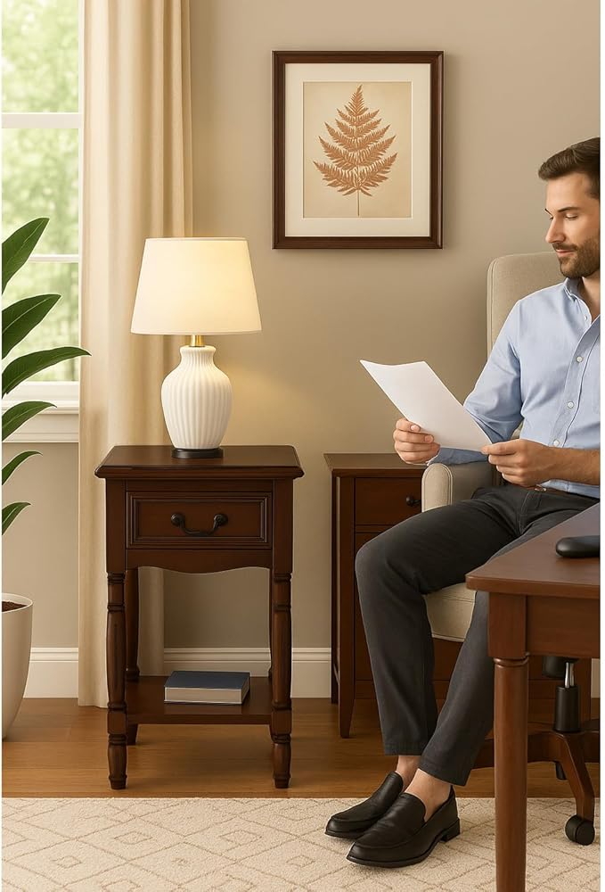 Urban Designs Wooden Accent Table/Nightstand with Drawer and Bottom Shelf – 29" H, 16" L x 16" W - Brown