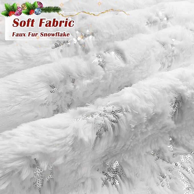 72 inch Christmas Tree Skirt,White Faux Fur Tree Skirts Thick Soft Christmas Ornaments,Extra Large Xmas Tree Skirt for Christmas Home Decorations Xmas Party Holiday Decorations