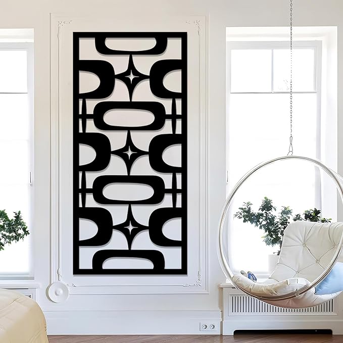 Mid Century Modern Metal Wall Decor, Starburst Metal Wall Art, Large Abstract Geometric Wall Decor, Vintage Starburst Wall Art, Modern Minimalist Mid Century Wall Hanging (White, 53"x25"/135x63cm)