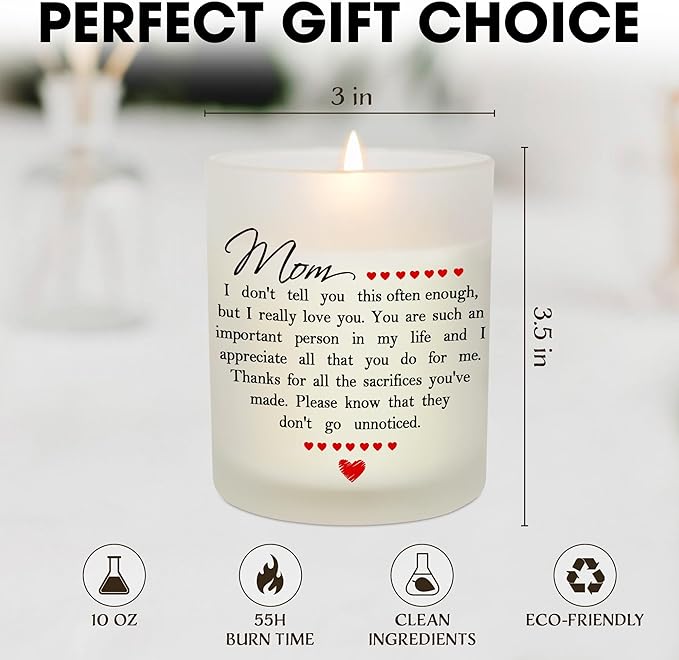 TEEZWONDER Christmas Birthday Gifts for Mom - Long Lasting Vanilla Lavender Candle 10 oz - Mom Gifts from Daughter Son, Mother Gift Ideas, Gift for Mama Mother in Law, Candles for Women