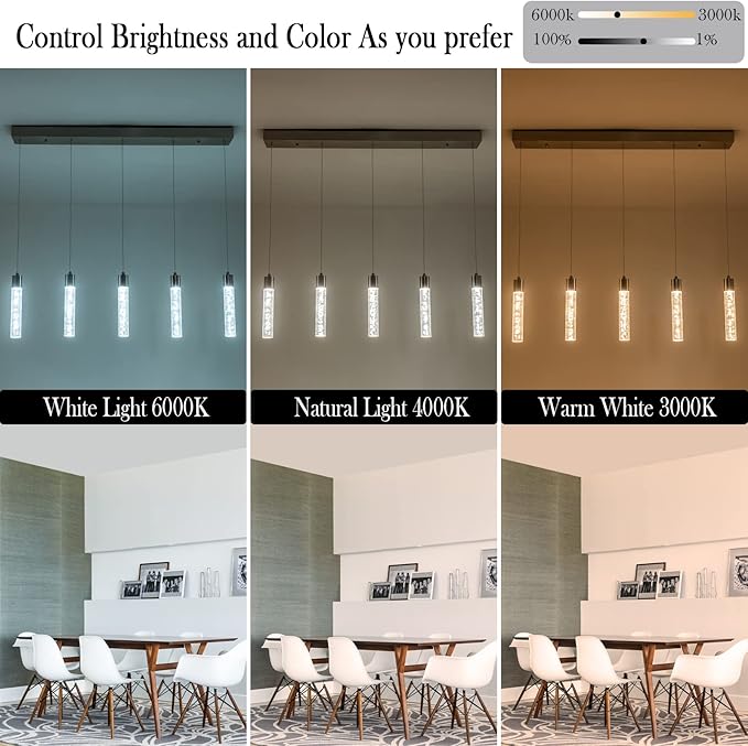 Pendant Light Kitchen Island with Remote Control - Brushed Nickel Adjustable Height Kitchen Island Light, 3000K/4000K/6000K Dimmable LED Handing Light for Dining Room, Bar, Hallway