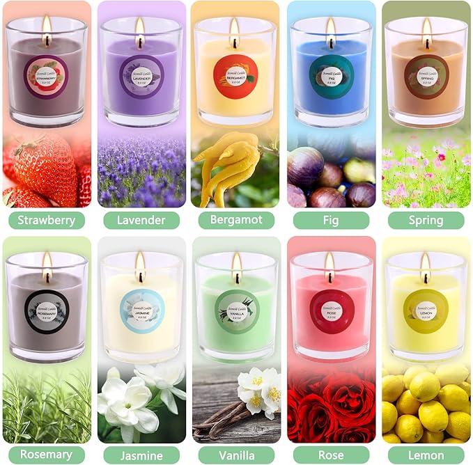 Set of 40 Scented Candle with 10 Fragrances, Soy Wax Aromatherapy Strong Scented Candle in Glass Jar for Women Home Decor