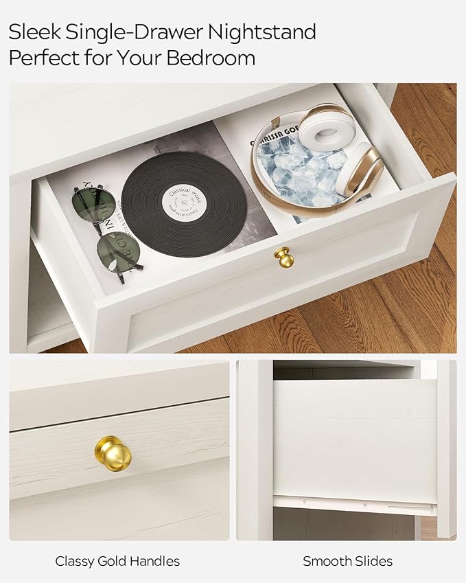 Nightstand with Storage Drawer, Farmhouse Large Bedside End Table with Open Shelf, Modern Wood Night Stand for Sofa, Bedroom, Antique White