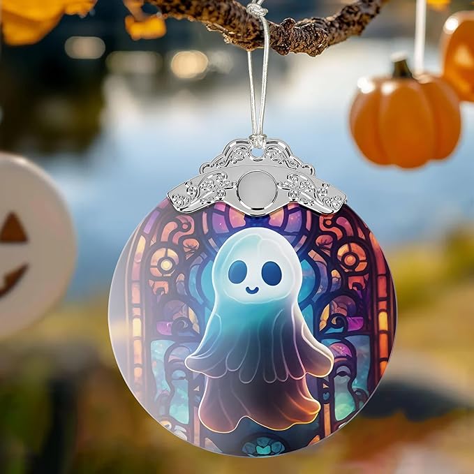 2025 Ornaments for Christmas Tree, Zmoicky Stained Glass Hanging Ornament, Christmas Ornaments Clearance, Gift Exchange Ornament, Bauble Present - The Glowing Ghost