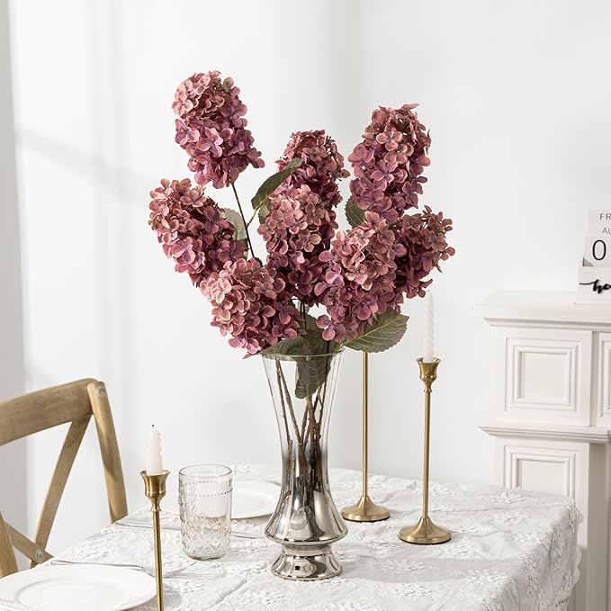 Fake Flowers Hydrangea Silk Flowers With Stems White Flowers Fake Flowers In Vase Hydrangea Artificial Flowers Winter Flowers Artificial For Decoration Vase Decor 24"（Red Rose ）8PCS Wthout Vase