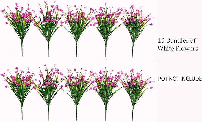 10 Bundles Artificial Flowers Indoor No Fade Fake Plastic Flower UV Resistant for Outside Patio Yard Planter Fall Autumn Pink Faux Outdoor Plants for Planters