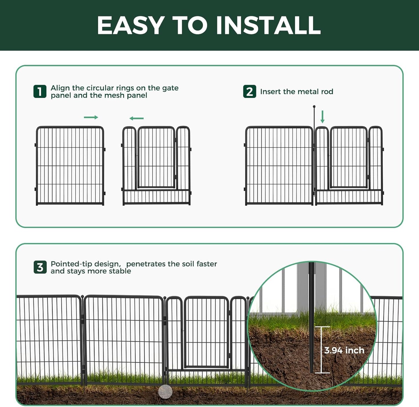 FXW Garden Fence 40in(H) x 4.5ft(L), 2 Panels Decorative Dog Fence Outdoor for The Yard – Heavy Duty Metal Animal Barrier for Dog and Rabbit, Easy Setup, Black