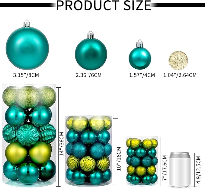 XmasExp 24ct Christmas Ball Ornaments Shatterproof Xmas Tree Hanging Balls Decorations Perfect for Holiday Wedding Christmas Decor (Malachite Green, 2.36")