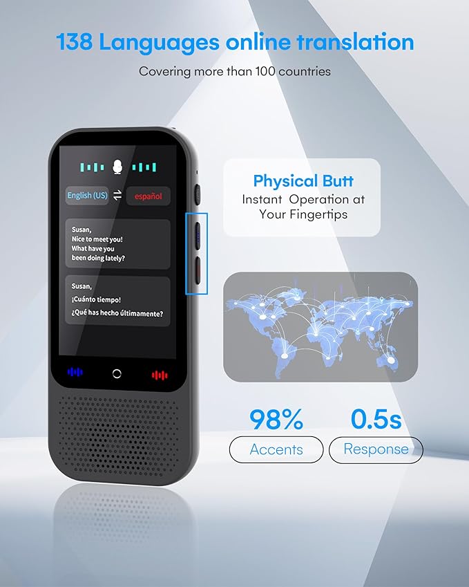 Marsno Language Translator Device 138 Languages, S80 Pro Ai Translator No WiFi Needed,Real-Time Two-Way Voice Translation, Portable Translator with ChatGPT for Travel Business Learning (Dark Grey)