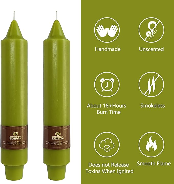 7 Inch Short Taper Candles Handmade Unscented Set of 4 Smokeless Candlesticks Tapered Candle for Wedding Spring Home Decoration(Fruit Green)