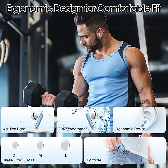 Ai Translation Earbuds Real Time, Simultaneous Interpretation Translator Earbuds with 6 Translation Modes/164 Languages, No Subscription Translatior Headphones, Light Blue
