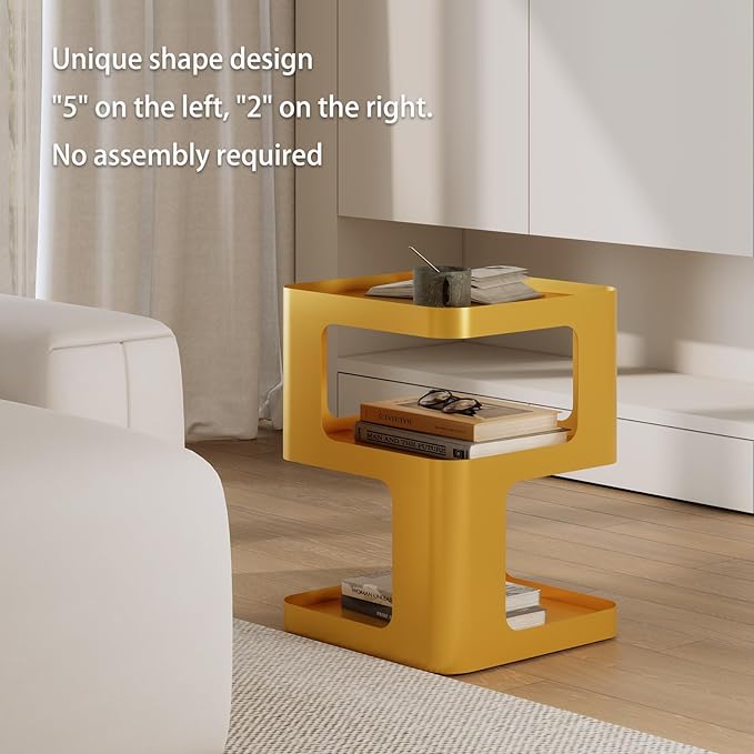 Gold Side Table,Modern end Table with Storage,Unique nightstand,Metal Bedside Tables,Accent Table for Living Room,Bedroom,Couch.no Assembly Required