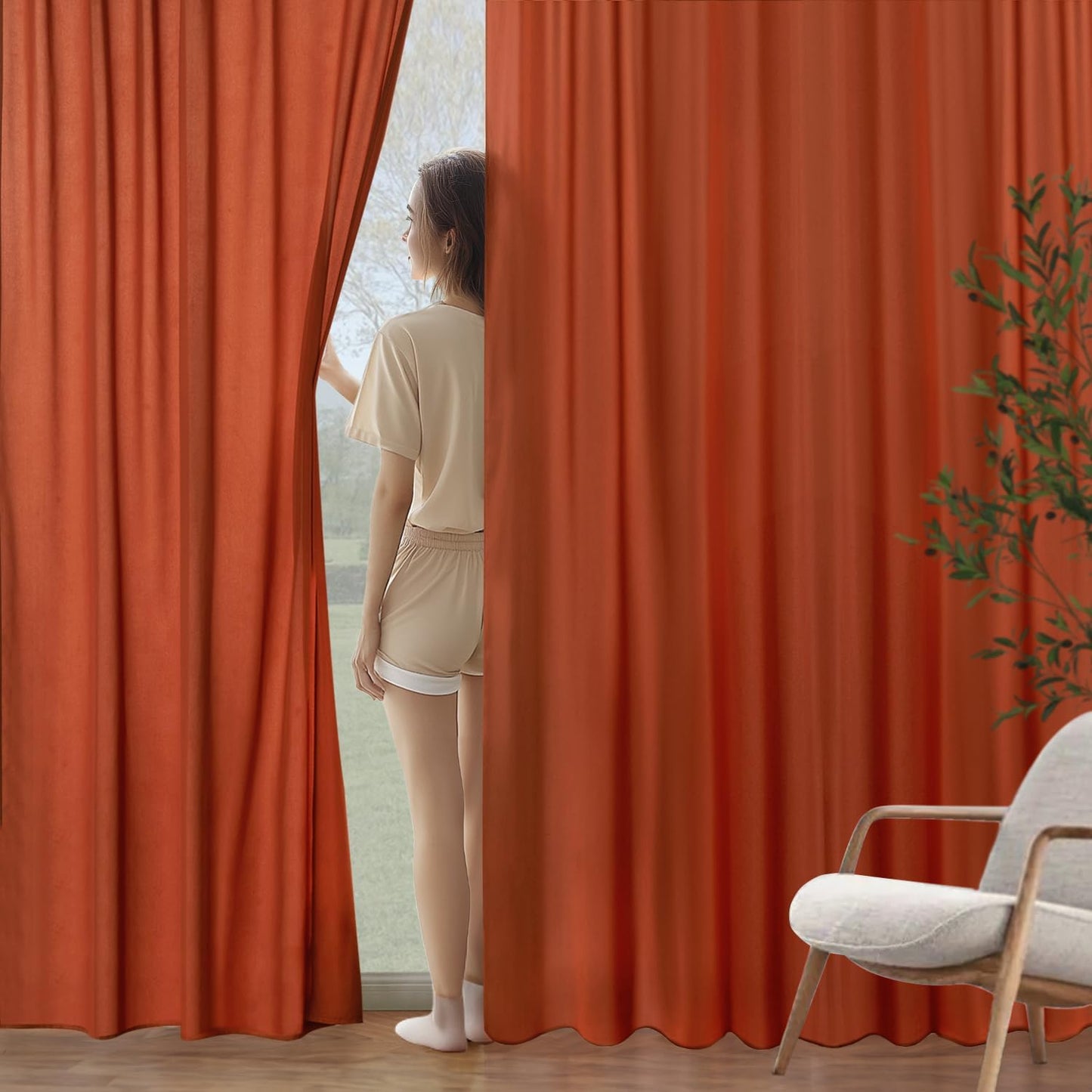 MIULEE Burnt Orange Privacy Sheer Curtains That Let Light in 72 Inches Long Non-See-Through Semi Sheer Curtain Light Filtering Window Curtains Drapes for Living Room Bedroom 2 Panels Set 42 X 72