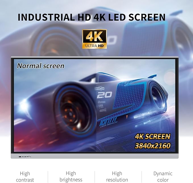 98" Touchscreen Monitor Smart Board, 4K Interactive Presentation Electronic Whiteboard with Android 13, Digital Signage Display for Office, Classroom,RAM 4GB+ ROM 32GB