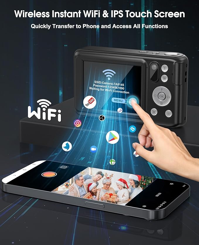 5K Digital Camera for Photography, 64MP Touchscreen WiFi Camera with Autofocus 6X Optical & 16X Digital Zoom, Dual-Lens Vlogging Camera for YouTube Video Anti-Shake, Travel Compact Camera with Flash