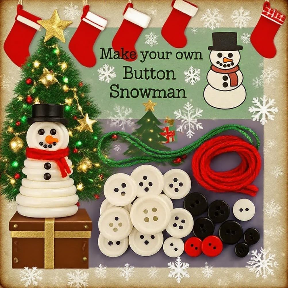 DIY Christmas Button Ornament Making Set - Snowman/Santa/Angel, Fun Holiday Craft Kit for All Ages, Ideal Xmas Tree Hanging Decor & Festive Gifts (Christmas Snowman 4)