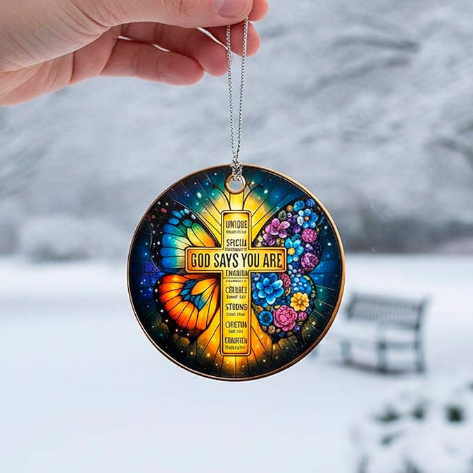 Christian Gifts for Women Faith - You are Xmas Hanging Ornaments - Butterfly Cross Ornament - Catholic - Religious - Spiritual Gift for Her Wife Ladies Queen