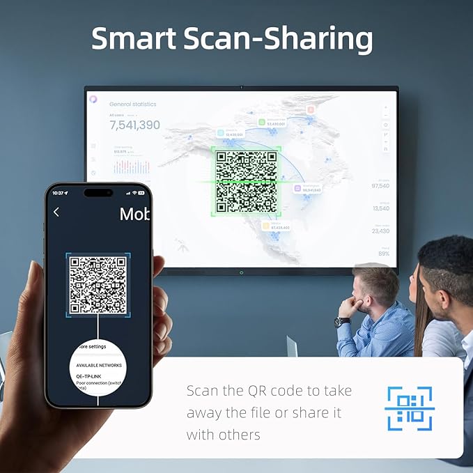 85" Smart Board, 4K UHD Interactive Board, 20-Point Touch, Android 13, 8GB & 128GB, Screen Sharing, Bluetooth/WiFi/HDMI, All-in-One Meeting & Education Solution (Wall Mount Included)