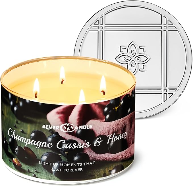 Over 50 Hours Jar Candle - 4-Wick Long-Lasting Scented Candles, 18oz Natural Soy Wax Candle for Home, Candle Gifts for Women & Men, Champagne Cassis & Honey