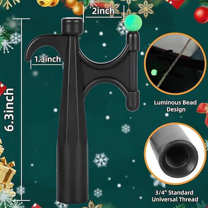 3FT Extension Pole with Utility Hook, Christmas Light Hanger Tool Attachment Screw On Pole Attachment Fits on 3/4 inch Acme Thread for Multi-Purpose Light Installation, String Lights, Birdfeeders