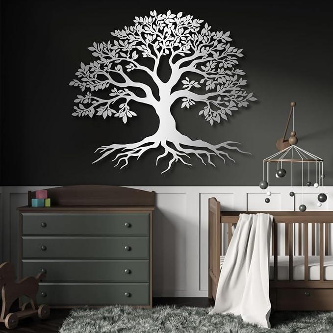 VTHTA Large Tree of Life Metal Wall Art,Tree Wall Sign for Living Room Bedroom Indoor Outdoor Garden Home Decoration (Black, 35" Wx31 H/90x78cm, Metal Wall Art)
