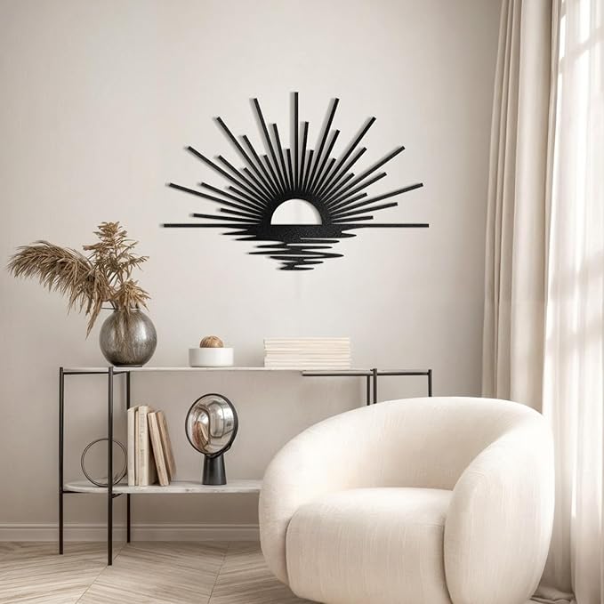 Sun Lines Metal Wall Art, Minimalist Black Sunrise Wall Decor, 3D Shadow Effect, Ready to Hang, Steel Wall Sculpture for Living Room, Bedroom or Entryway