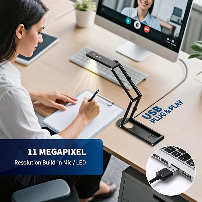 NetumScan 4K USB Book Document Camera & Webcam with Built-in Microphone & AutoFocus, USB Visualiser A3-Size, Built-in 3-Level LED, Foldable for Web Distance Learning&Teaching Compatible MacOS&Windows
