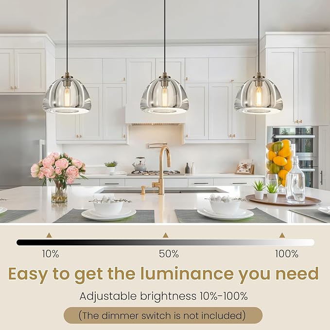 Crystal Pendant Light Kitchen Island: Set of 2 Vintage Brass Hanging Lights above Dining Table - 7" K9 Crystals Lighting over Kitchen Sink - Luxury Cylinder Pendants Light Fixtures Bulbs Included