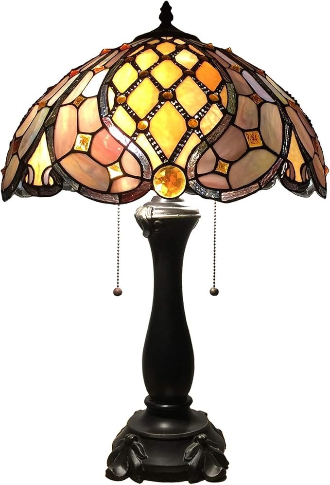 Bieye L10818 Baroque Tiffany Style Stained Glass Table Lamp, Antique Lamp Base for Living Room Bedside Home Decoration, 16 x 24 inches