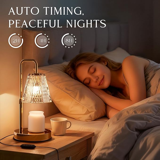 Candle Warmer Lamp with Timer – Dimmable Wax Warmer for Room Decor, Height Adjustable Candle Lamp for Mom Christmas Gifts, Birthday Gifts for Women, House warming Gifts for New Home Decor with 2 Bulbs