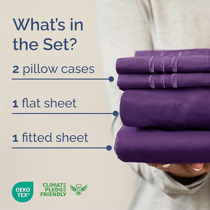 Cal King Size 4 Piece Sheet Set - Comfy Breathable & Cooling Bed Sheets Set - Hotel Luxury Bedding for Women, Men, Kids, Teens, Boys & Girls - Deep Pockets, Soft and Wrinkle Free - Oeko-Tex - Purple