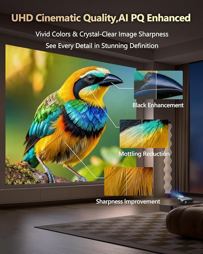 Smart 4K Projector with Certified Apps,Google TV,WIFI6&Bluetooth,2400ANSI Lumen Ultra HD Daytime Projector,ToF Auto Focus,DB Audio,HDR10,NFC,HDMI ARC,1.26 Throw Ratio for Home Theater Outdoor Movie