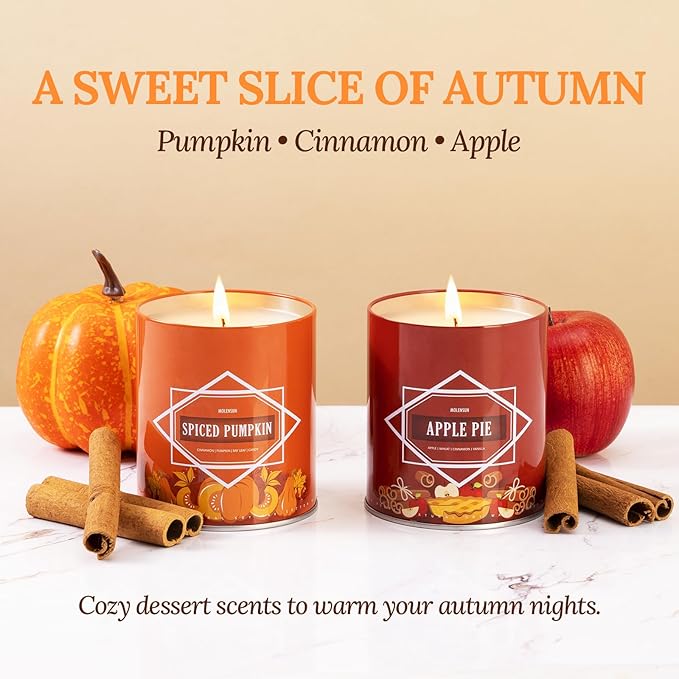 Fall & Winter Candle Gift Set – 36oz (4×9oz) Soy Candles with Cozy & Warm Seasonal Scents – Pumpkin Spice, Cinnamon Clove, Apple Pie, Hello Fall – Christmas, Holiday & Birthday Gifts