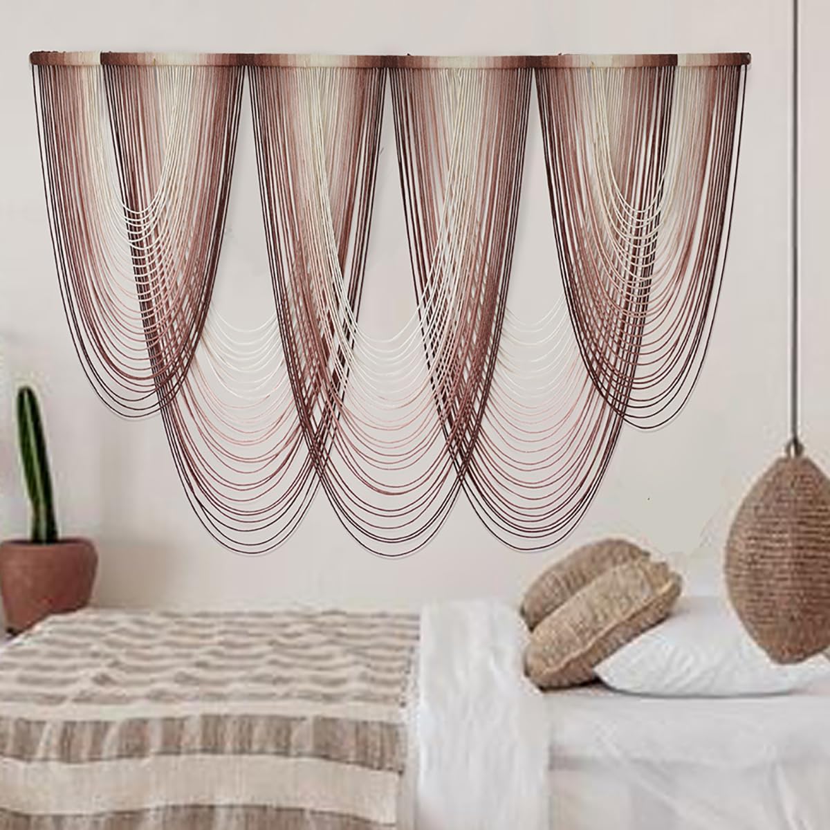 IOWER Macrame Wall Hanging Pink Dip-Dyed Large Macrame Wall Decor For Living Room Boho Fiber Art 57" W x 41" L