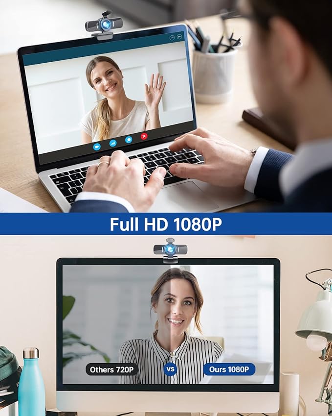 Webcam with Microphone, 1080P 30fps HD Webcams, USB 2.0 Computer Webcam, 3D Noise Reduction and Automatic Gain Web Cam for PC Mac Laptop Desktop,Video Calling, Online Classes and Video Conference