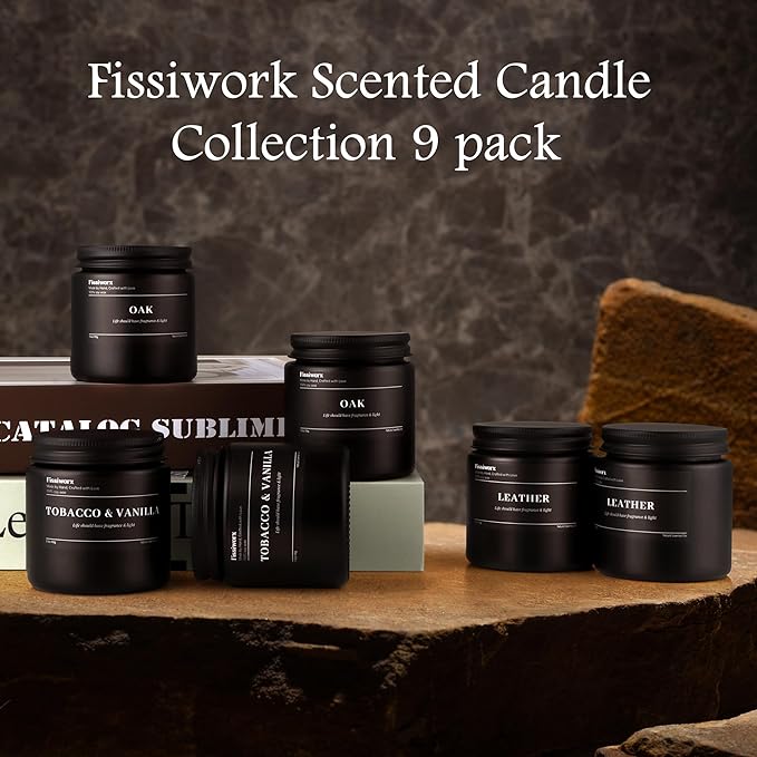 9 Pack Scented Candles Set Gifts for Men, Aromatherapy Candle Set with Scents (Leather/Vanilla/Oak) - Gift for Dad, Boyfriend, Birthday, Father’s Day, Christmas Gift, Christmas Gifts