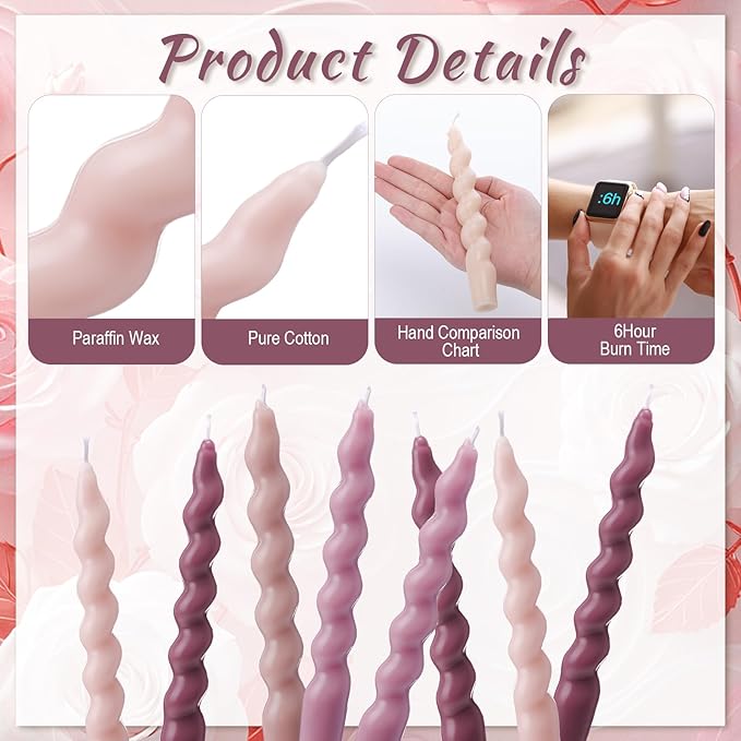 Zhengmy 4 Pcs Dusty Rose Spiral Taper Candle 7 Inch Twisted Long Wax Dinner Candlestick for Valentines Christmas Holiday Thanksgiving Wedding Birthday Baby Shower Table Decor(Solid)