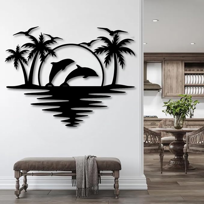 Palm Tree Metal Wall Decor,Palm Tree Outdoor Wall Art,Tropical Palm Tree Wall Decorations for Living Room,Outdoor Wall Decorations for House (31"×25", White)