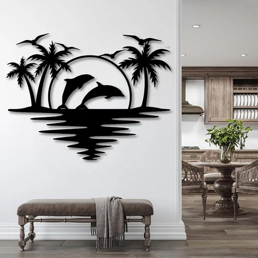 Palm Tree Metal Wall Decor,Palm Tree Outdoor Wall Art,Tropical Palm Tree Wall Decorations for Living Room,Outdoor Wall Decorations for House(19"×14",Black)