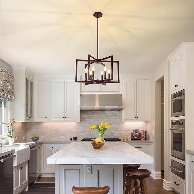 6-Light Oil-Rubbed Bronze Chandelier, Farmhouse Dining Room Light Fixture, Modern Chandelier, Geometric Industrial Metal Hang Lighting Fixture for Foyer Entryway Kitchen Over Table Hallway Living Room