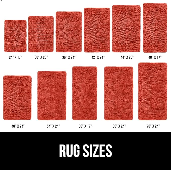 GORILLA GRIP Bath Rug Mat 30x20, Thick Soft Absorbent Chenille, Quick Dry Microfiber Mats, Rubber Backing Washable Shower Floor Rugs, US Designed Bathroom Bathmat Accessories, Decor, Sunset Orange