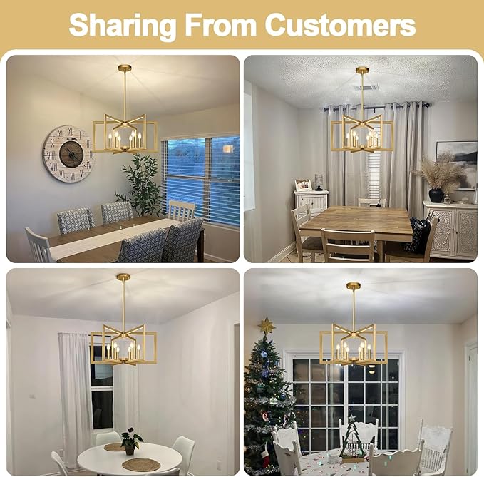 25" Modern Gold Chandelier for Dining Room, No Assembly Required Gold Dining Room Light Fixture Over Table, Industrial Metal Hanging Pendant Lights Fixture for Kitchen Island, Entryway, Foyer
