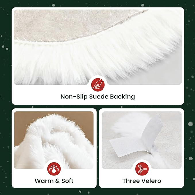 iMucci 60/48/36/30in Thick Wool Fur Tree Skirt Snowy White Plush Velvet Wool-Like Chirstmas Tree Skirt Holiday Party Decoration (60 inch/3.09LB)